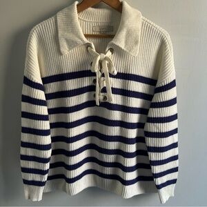 LOFT Navy and Cream Striped Sweater